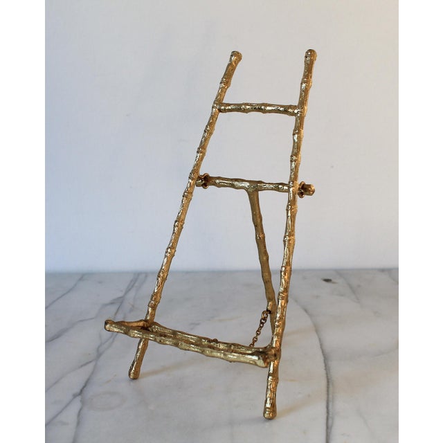 Chinoiserie Vintage Faux Bamboo Brass Tabletop Display Easel For Sale - Image 3 of 10