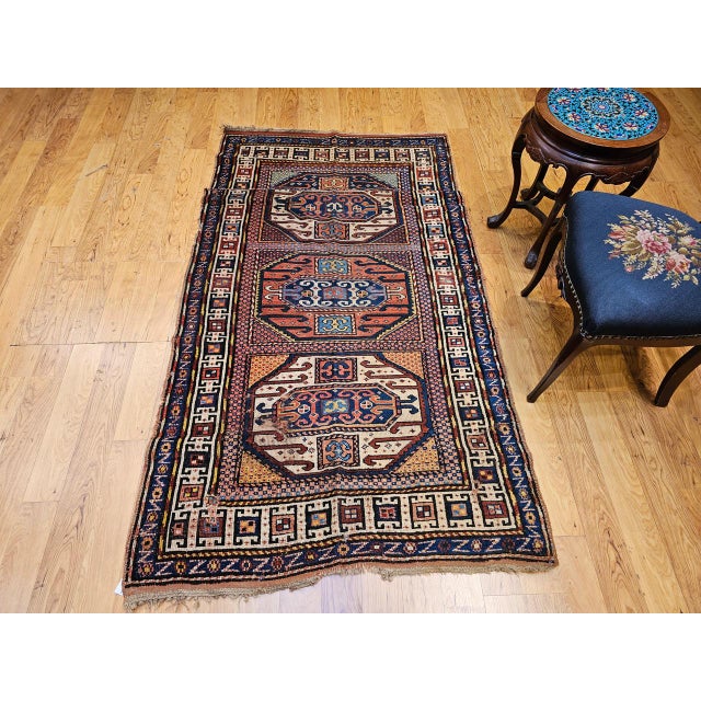French Country Antique Karachov Kazak Area Rug, Hand-Knotted Wool, Caucasus, 1800s, 4' x 7' For Sale - Image 3 of 16