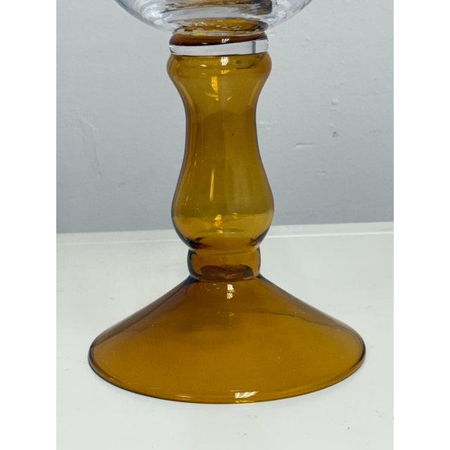 Amber Glass Pedestal Hurricane Candleholders, Pair For Sale - Image 8 of 12