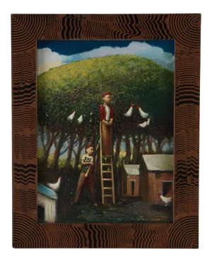 James Feehan "Orchard Boys" Painting Oil & Wax on Canvas in an Anne Boyer Frame