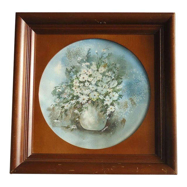Still Life of Daisies Watercolor Painting by H Coffod For Sale