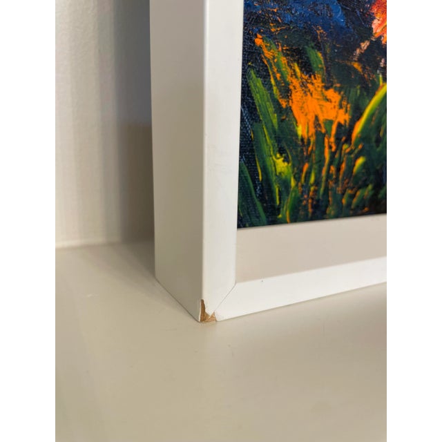 Vintage Contemporary Impasto Floral Still Life Framed Original Oil Painting, Red, Blue, Green For Sale - Image 11 of 11