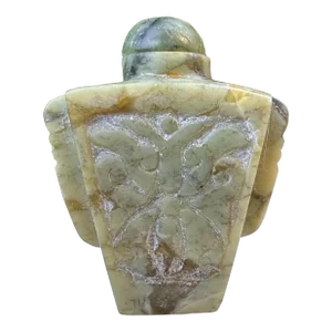 Antique Chinese Carved Jade Butterfly Relief Snuff Bottle With Stopper & Spoon