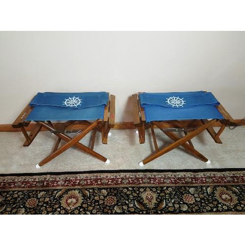 1970s Vintage Solid Mahogany Nautical Collapsible Captain's Director's Chairs With Ship Helm - a Pair For Sale - Image 5 of 12