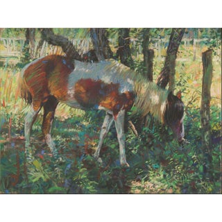 The Fence Inspector by Jeff Slemons | Soft Pastel on Sanded Paper Horse grazing near a fence. For Sale