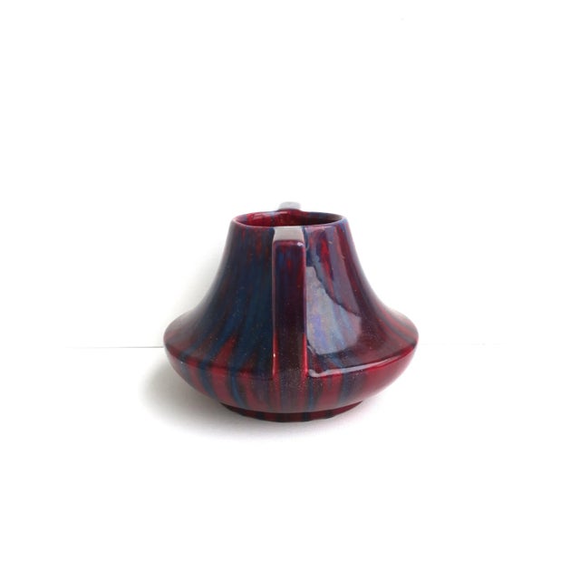 Red Burgundy and Blue Ceramic Double Handle Vase For Sale - Image 4 of 9