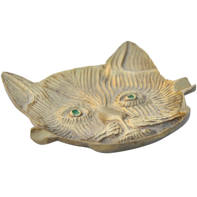 Figurative Vintage Hand-Engraved Brass Cat Ashtray For Sale - Image 3 of 6