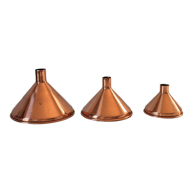 Vintage Copper Funnels S/3 For Sale