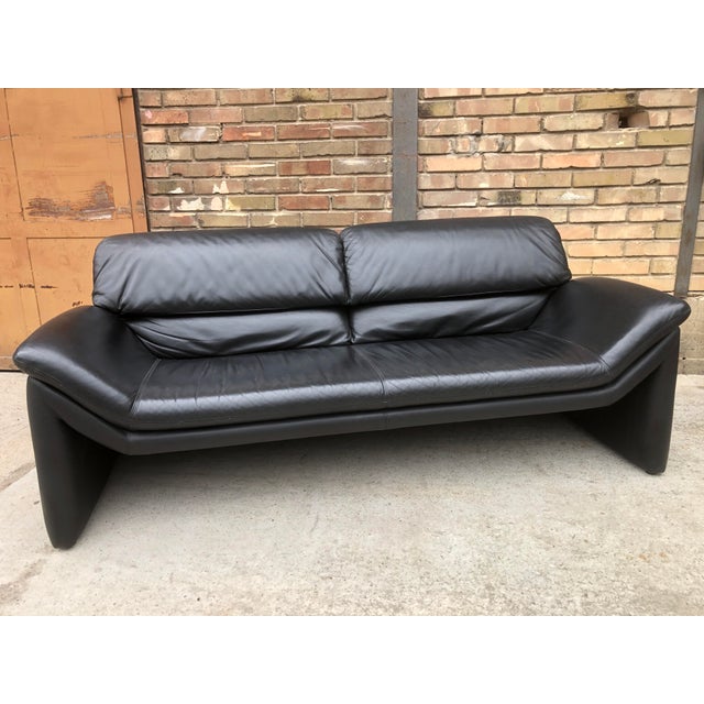 Three-Seater Sofa in Black Genuine Leather by Hans Kaufeld for de Sede, 1980s For Sale - Image 10 of 10
