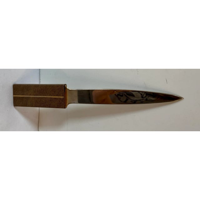 Mid-Century Modern Vintage Brass and Leather Letter Opener For Sale - Image 3 of 7