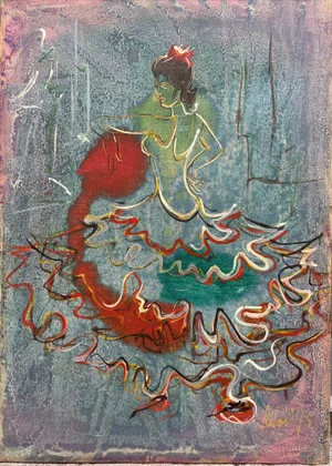 Relois, Flamenco, Oil Painting on Canvas, 1975