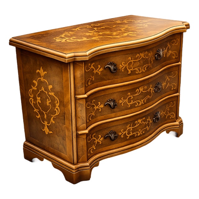 Italian Inlaid French Walnut Veronese Bombe Chest, Mid-20th Century For Sale