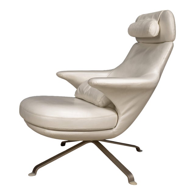 B&b Italia Radar Lounge Chair by James Irvine White Leather Swivel Lounger Italy For Sale