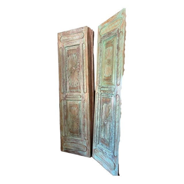 Vintage Spanish-Style Carved Wood Barn Door – Solid Wood Sliding Statement Door 96x27 For Sale