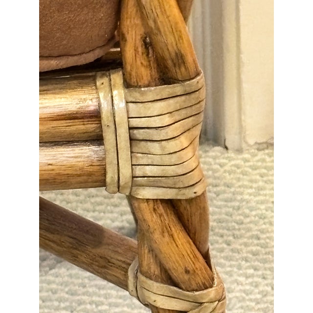 Mid 20th Century 6 McGuire, Refurbished, Twisted “Barley” Bamboo/Rattan Chairs. Upholstered in a Rich, Warm Faux Suede Performance Fabric. For Sale - Image 5 of 12