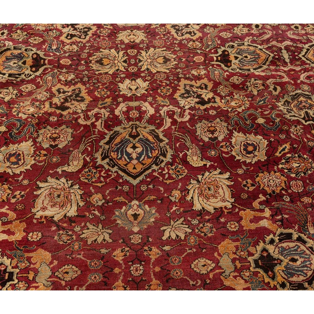 Late 19th Century Antique Indian Agra Burgundy Background Rug For Sale - Image 5 of 8