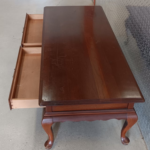 Vintage French Country Ethan Allen Cherry Finish Coffee Table With Cabriole Legs For Sale - Image 11 of 14