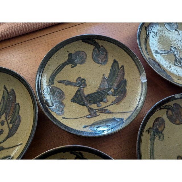 Vintage Ceramic Otagiri 10" Dinner Plate Set of 4 Tan with Abstract Green For Sale - Image 10 of 13