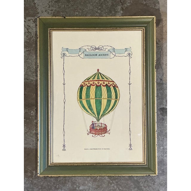 Wood Vintage Framed Hot Air Balloon Print For Sale - Image 7 of 12