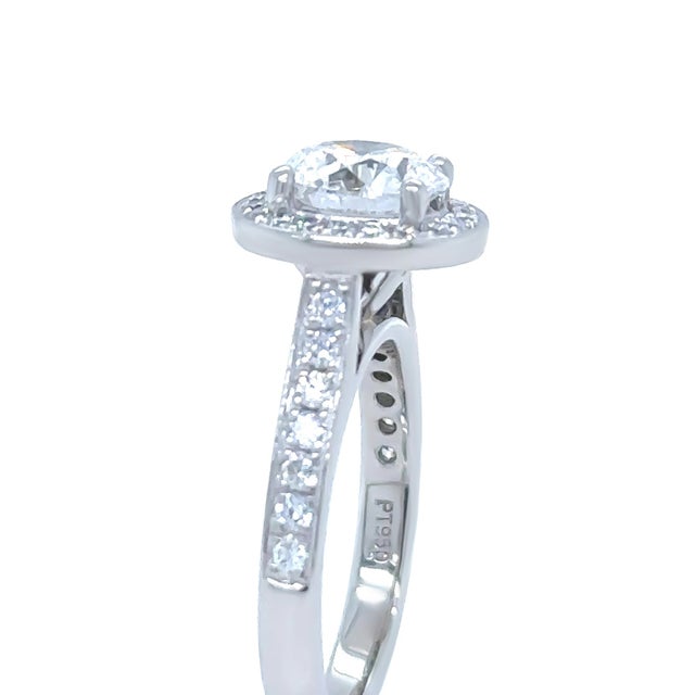 Gia Platinum Round Brilliant Cut Diamond Halo Ring 1.48ct 5.8g, Size 3.75 For Sale - Image 9 of 11