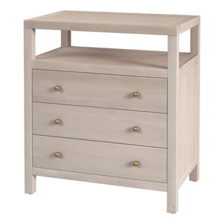 Nora 27 in. W Rectangular Wood 3 Drawer Tall Nightstand with Open Shelf on Top, Antique Taupe For Sale