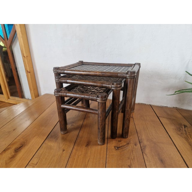 Vintage Manou Bamboo Nesting Tables, 1970s, Set of 3 For Sale - Image 9 of 11