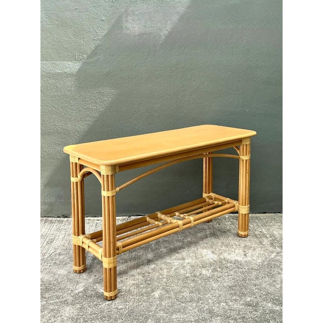 Tan Vintage Rattan Console Table For Sale - Image 8 of 12