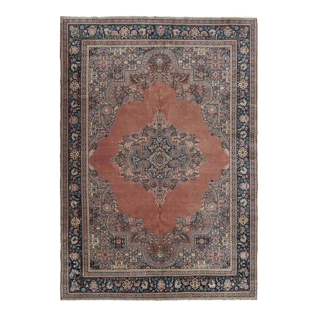 1970s Vintage Persian Handmade Wool 7x10 Orange Area Rug For Sale