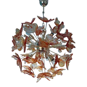 Early 21st Century Murano Butterfly Red Glass Sputnik Style Chandelier