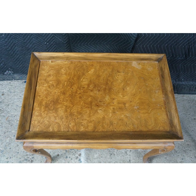 1970s Rare Pair Baker Furniture Queen Anne Walnut Burl Vitrine Display Accent Tables For Sale - Image 12 of 18