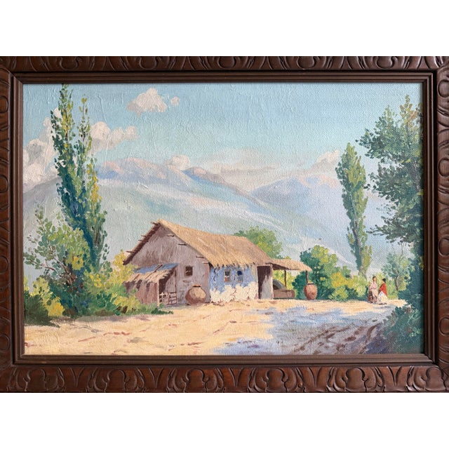 Lovely vintage painting of a thatched hut, probably in the Chilean Andes where Benito Ramos Catalan was from. Not signed...