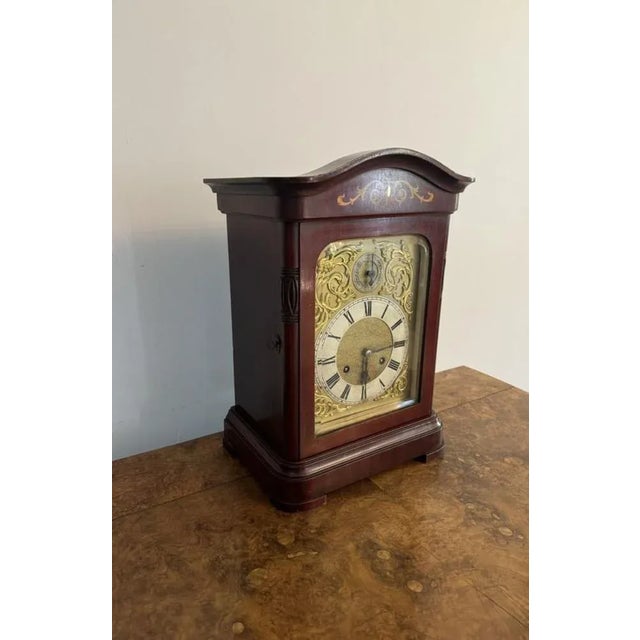 Edwardian Mahogany Inlaid Chiming 8 Day Mantle Clock, 1900s For Sale - Image 3 of 8