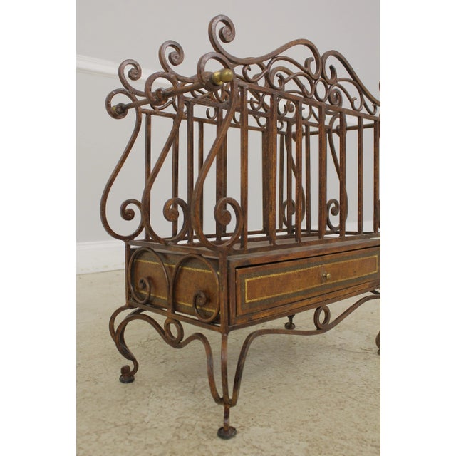 1990s Wrought Iron & Leather Wrapped Magazine Rack For Sale - Image 5 of 13