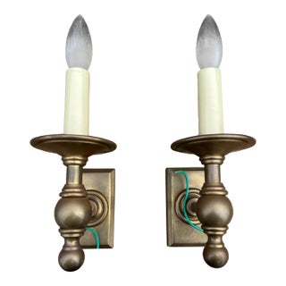 Pair of Classic Single Sconces in Antique Brass Finish For Sale