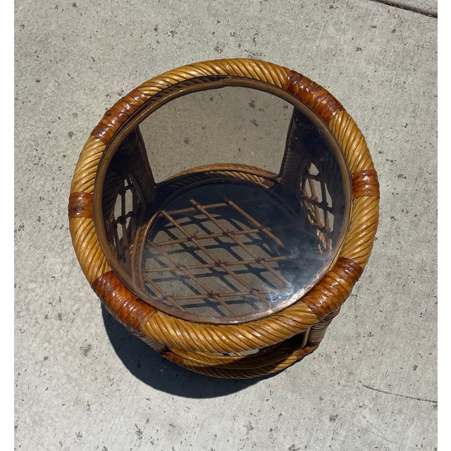 Vintage Rattan Twisted Pencil Reed Side Table For Sale - Image 4 of 5