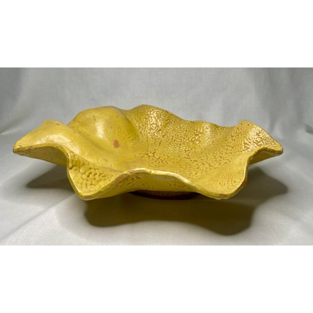 Late 20th Century Vintage Organic Modern Studio Pottery Terra Cotta Decorative Bowl, Canary Yellow For Sale - Image 5 of 12
