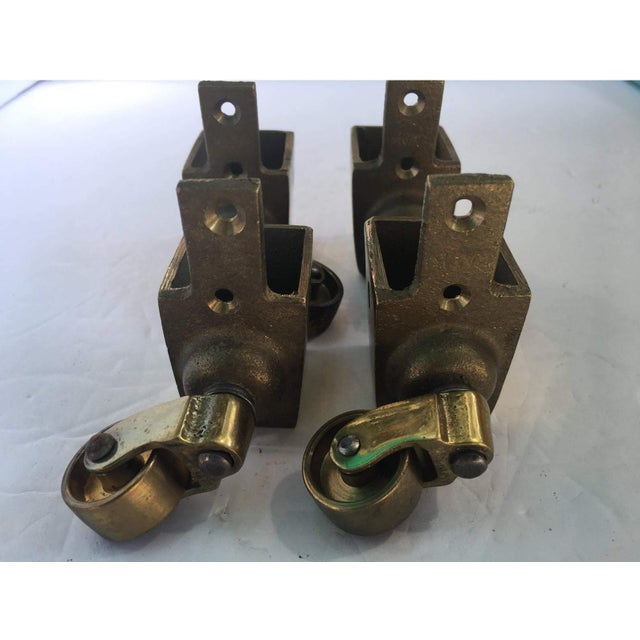Mid-Century Modern 1940s Duncan Phyfe Style Industrial Medium Cast Brass Furniture Casters - Set of 4 For Sale - Image 3 of 4
