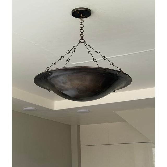 Metal Art Deco Handmade Brass Bowl Chandelier, 4 Light Hanging Ceiling Fixture, Antique Finish Brass Lamp For Sale - Image 7 of 10