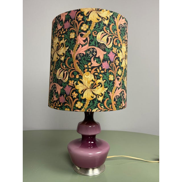 Mid-Century Belgian Purple Opaline Glass Table Lamp with Floral Shade from Glasfabriek De Rupel, Belgium, 1960s For Sale - Image 11 of 16