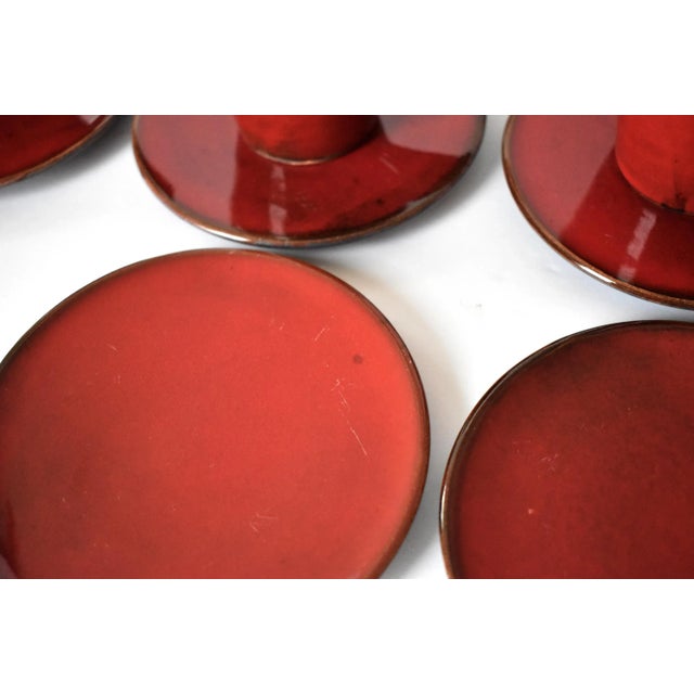 Red Mid-Century Swedish Handmade Red Ceramic Glogg 12 Cups & 12 Saucers For Sale - Image 8 of 13