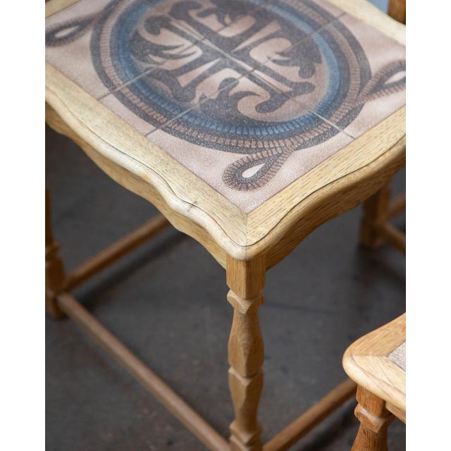 Attributed to Henning Kjærnulf Danish Oak & Tile Nesting Tables for Edmund Pedersen, 1970s For Sale - Image 10 of 12