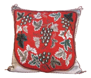 19th Century Beaded Needlepoint Pillow