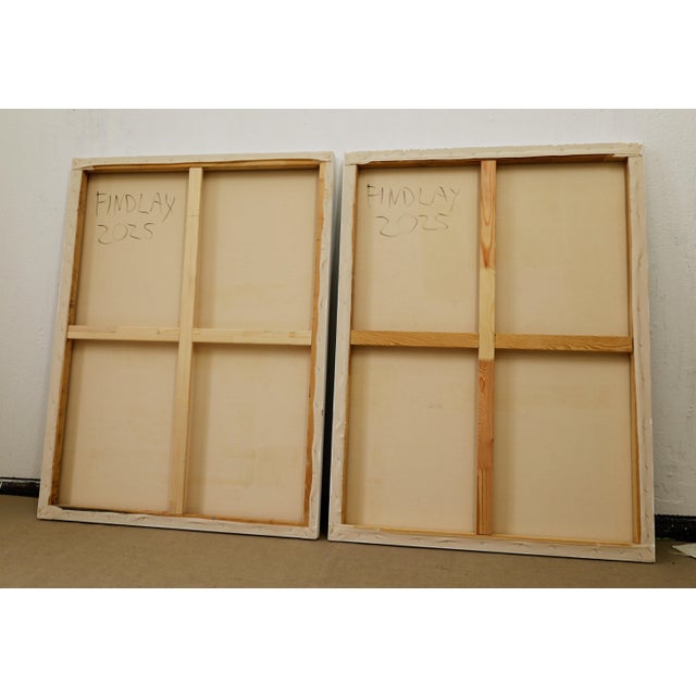 "Squares / Green Purple" Large Abstract Painting by Simon Findlay - Set of 2 For Sale - Image 4 of 15