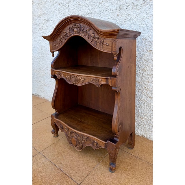 1950s Spanish Carved Wood Open Shelf With Floral Decoration For Sale - Image 11 of 13