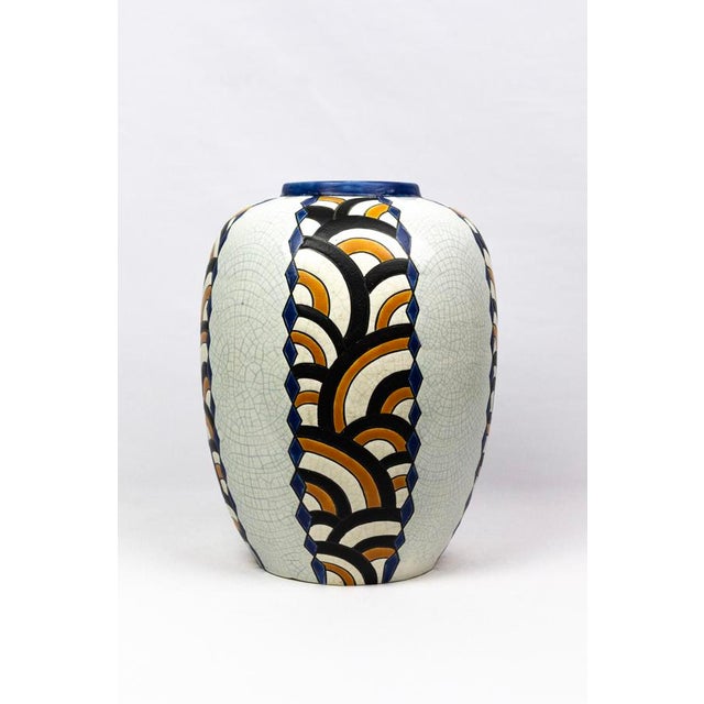 Art Deco Vase in Crackled Earthenware with Geometric Decor from Faïencerie de Nimy, Belgium, 1925-1935 For Sale - Image 13 of 13