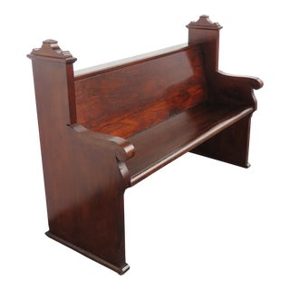Late 1800s Carved Solid Oak Long Church Pew Bench For Sale