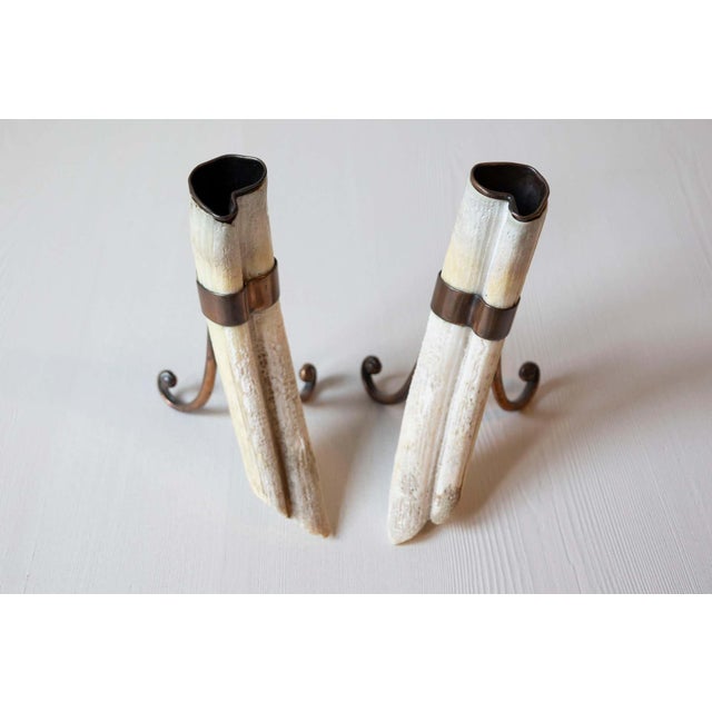 Rustic Rustic Pair of 19th Century Game Animal Horns Mounted on Scrolling Metal Stands For Sale - Image 3 of 7