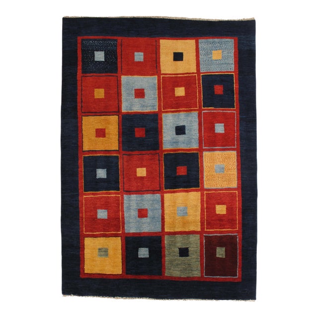 Vintage Hand-Knotted Persian Gabbeh Rug 6'7" X 9'6" For Sale