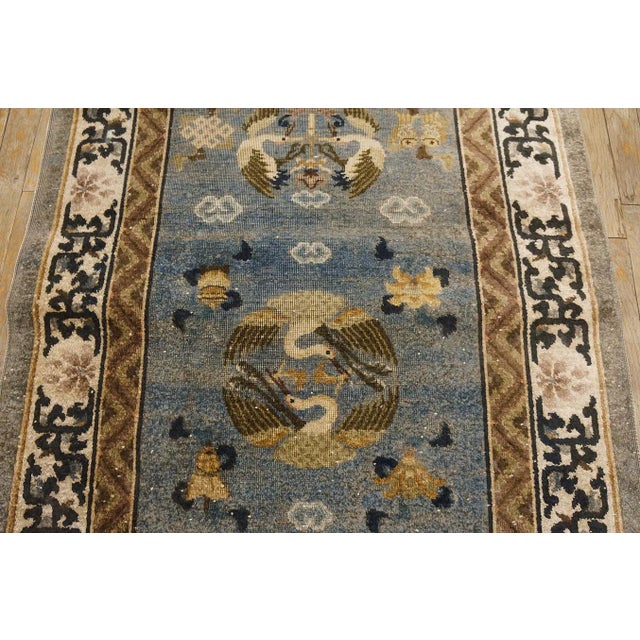 1980s Blue Traditional Crane Floral Vintage Chinese Silk Carpet 3' X 5' Knotted Rug For Sale - Image 4 of 11