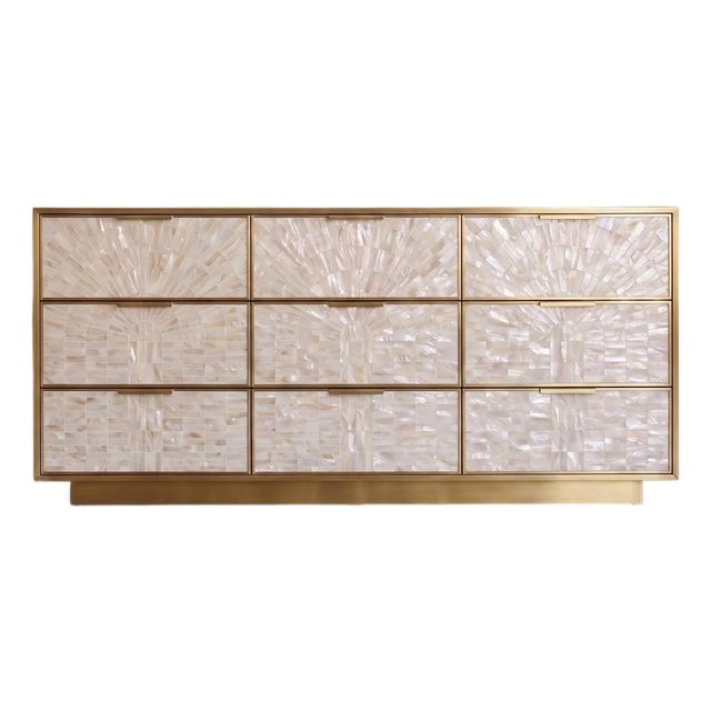 Arcana Mother-of-Pearl & Brass Nine Drawer Dresser by House of Jaipur For Sale
